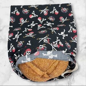 Pirate & Skull Style Reusable Linen Bread Bag, Cotton Multipurpose Tote Bag